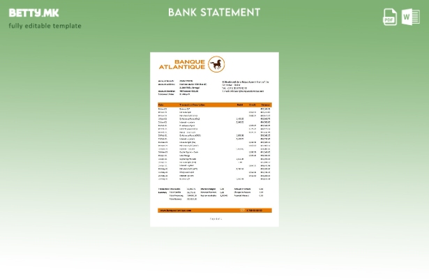 модерен стил Сенегал Банка Атлантик банка извод од ексел шаблон